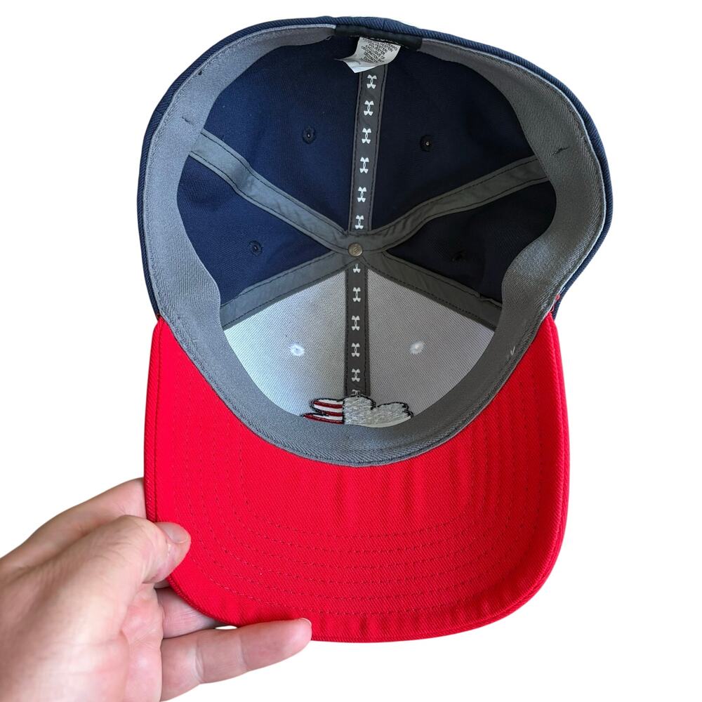 Notre Dame Under Armour Red White Blue Clover Flag Hat L/XL Memorial 4th July - Picture 5 of 6